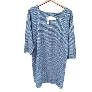 NWT Talbots Striped Mint & Blue Dress Women's Sz Large Cotton Criss-Cross Back